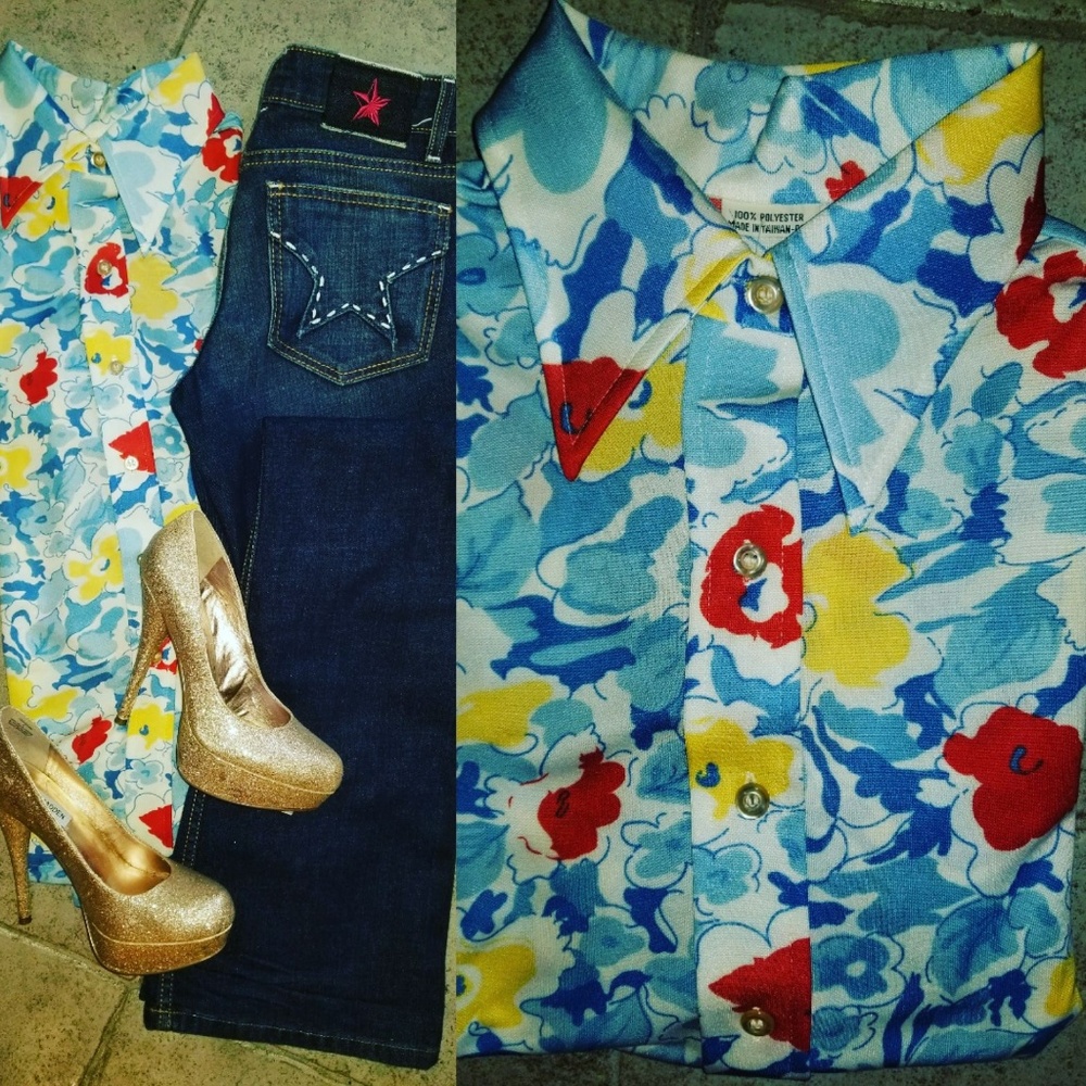 Vintage Polyester Pattern Button Down - image 1